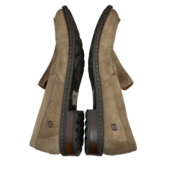 Born Hand Crafted Suede Loafer Shoes Mens 11 Taupe Opanka Moc Toe Quiet Luxury - Picture 7 of 14